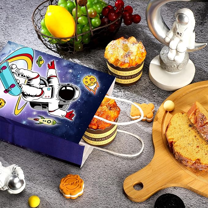Outus 24 Pcs Space Party Favors Bags Galaxy Gift Bags Space Paper Goodie Bags Astronaut Party Favors Planet Starry Sky Candy Treat Bags for Kids Astronaut Science Themed Birthday Party Supplies