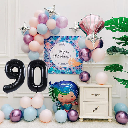 Smlpuame 40 inch Number Balloon 0-9 Black Large Number 90 Balloons,Digital Balloons for Birthday Party Celebration Decorations Supplies, Helium Foil Number Balloons for Wedding Anniversary
