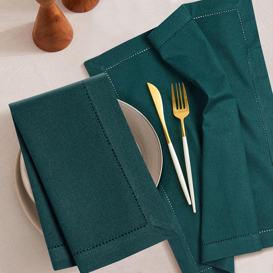 Bedding Craft Cotton Cloth Dinner Napkins Set of 12 – 18x18 Funfare with Frayed Fringe – Machine Washable Fabric Napkins for Weddings, Baby Showers, Parties & Table Décor