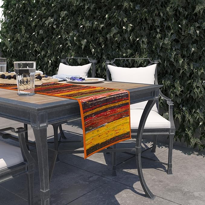 Trade Star Handloomed Bedside Runner Reversible Table Runner Table Placemat Premium Quality Highly Durable Decorative Upcycled Fabric Rug Runner (Orange)
