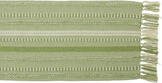 DII Farmhouse Braided Stripe Table Runner Collection, 15x72 (15x77, Fringe Included), Antique Green