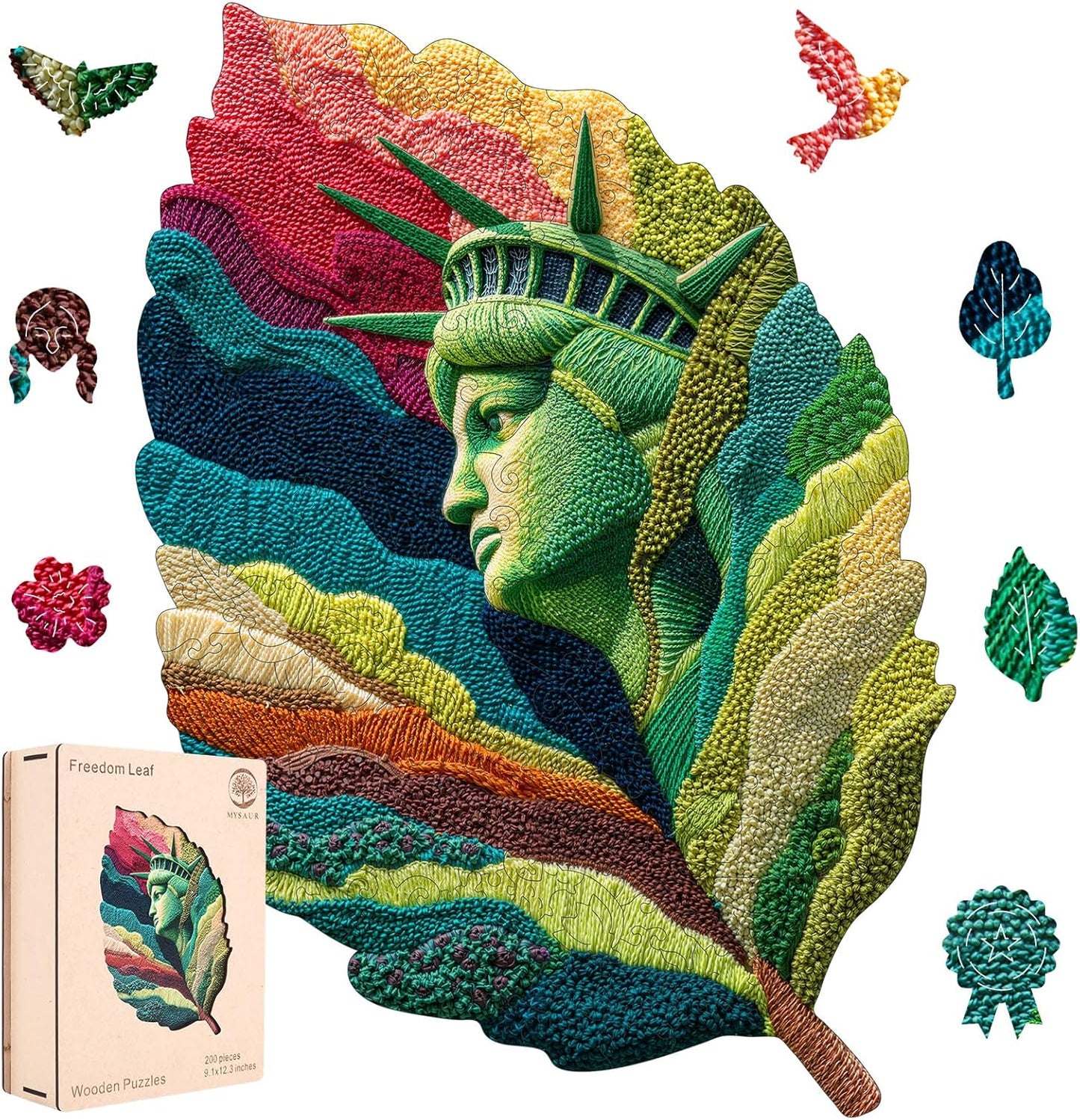 MYS A·U·R Wooden Puzzles for Adults, Freedom Leaf Jigsaw Puzzle 200pcs, 9.1X12.3in, Creative Wooden Puzzle, Wood Puzzles Adult for Stress Relief Gifts & Relaxation