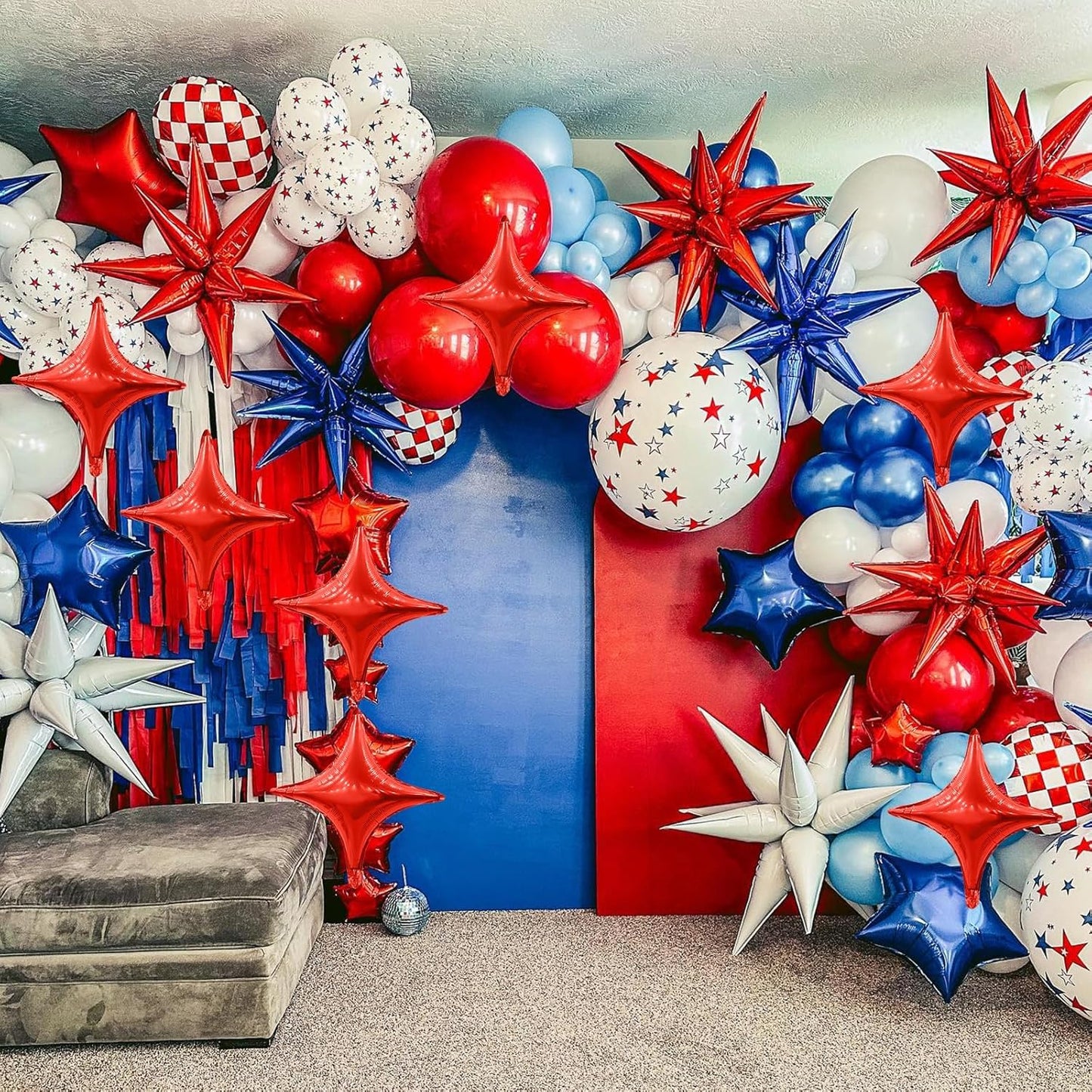 Red Star Balloons,6Pcs 22Inch Explosion Star Balloons and 10Pcs 10Inch Four Angle Balloon Kit for Christamas New Year Birthday Anniversary Party Decorations
