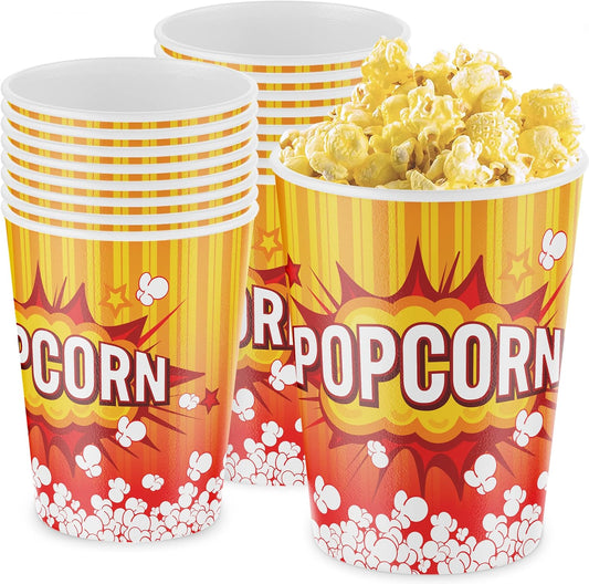Leakproof Super Durable 32oz Popcorn Cups 200 Pk. Grease-Proof Disposable Pop Corn Tubs With Cool Design Are the Ultimate Movie Theater Accessory. Large Containers Great for Any Party or Event.