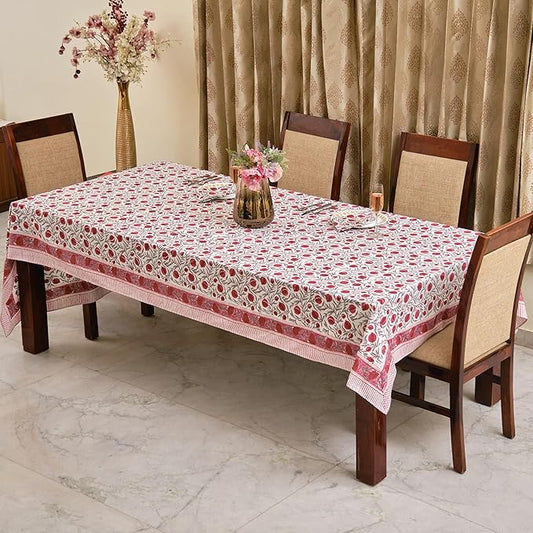 Ridhi Hand Block Print Sangria Red Rectangle Cotton Tablecloth 90" x 60" Reusable Table Cover Decorative Everyday Use for Dining, Farmhouse, Home Gift for Spring, Easter, Valentine