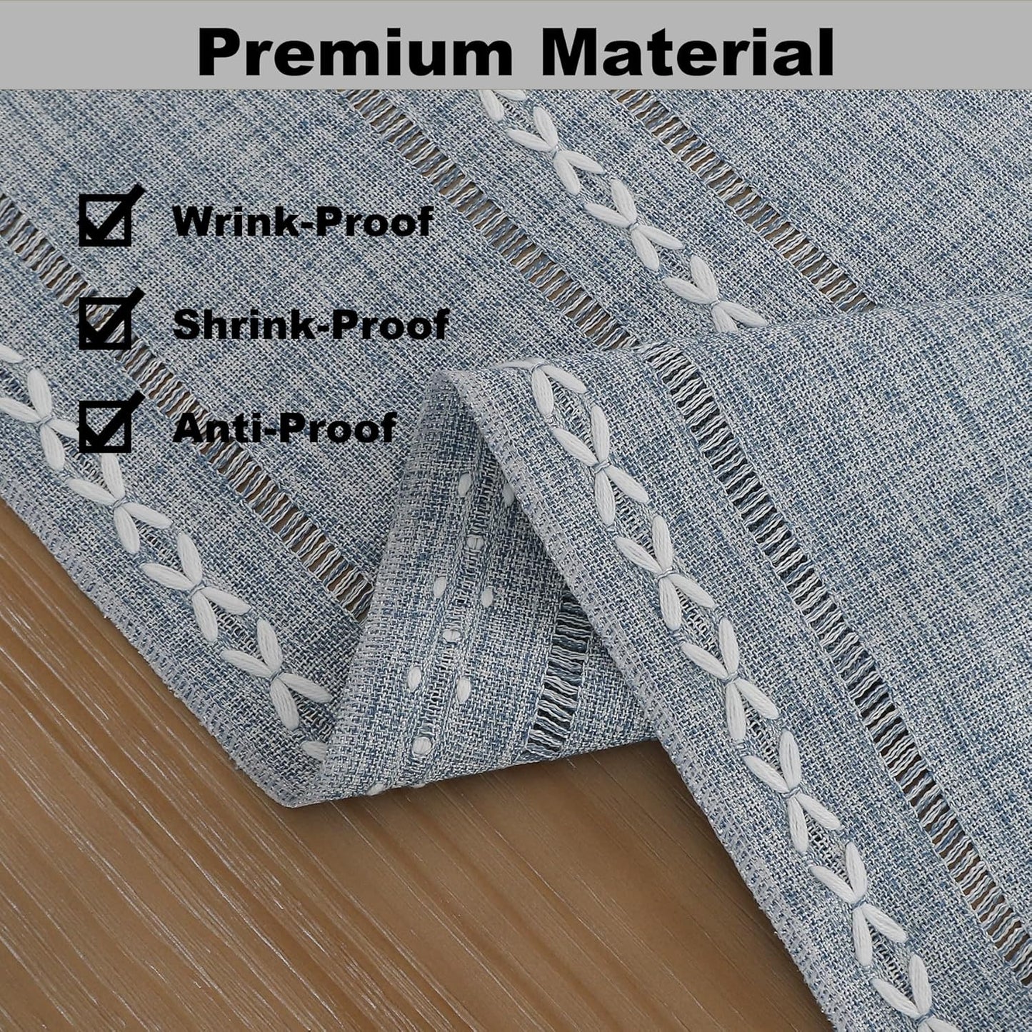 Gernaice Boho Table Runner, Rustic Cotton Linen Farmhouse Table Runners for Holiday Wedding Dining Living Room Bedroom Home Decor, 90" L X 13" W Blue