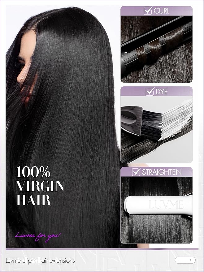 LUVME Straight Seamless 70g 4Pcs Clip in Hair Extensions Full Max with 26inch Remy Human Hair Clip ins Extensions, Natural Black 100% Real Soft Hair