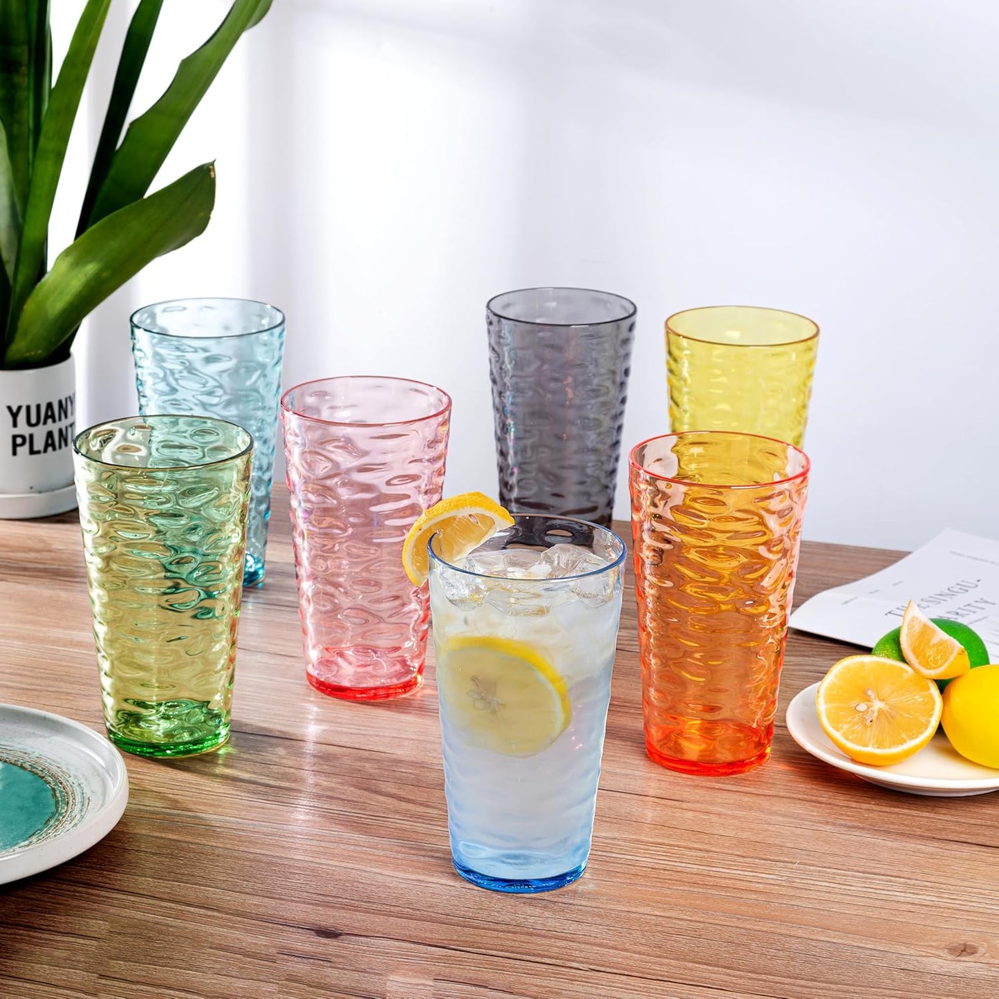 20-ounce Plastic Tumblers, Acrylic Drinking Glasses High-Balls, set of 6 Green Reusable Plastic Cups, Stackable, BPA-Free, Shatter-Proof, Dishwasher-Safe
