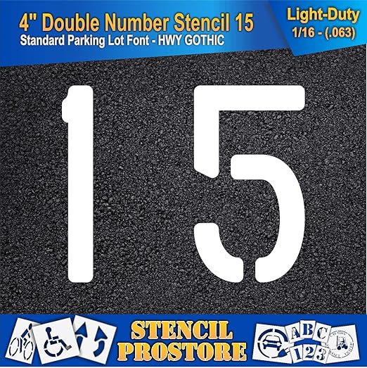 Pavement, Curb, and WheelStop Stencils - 4 inch Double Number Stencil - (15) - 4" x 4" x 1/16" (63 mil) - Light-Duty