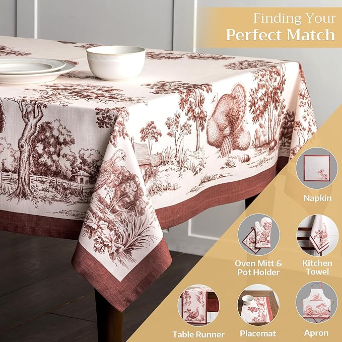 Maison d' Hermine Table Cloth Square Table 100% Cotton 60 x 60 Inches Fall Tablecloth Reusable Everyday Use for Thanksgiving Christmas Decorations Dining Farmhouse Party (Holy Jouy - Brown)