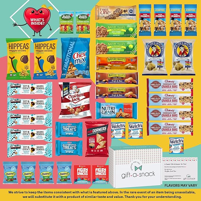 Gift A Snack - Halloween Trick or Treats Healthy Snack Box Care Package + Greeting Card (40 Count) Birthday Treats Gift Basket, Nutritious Granola Breakfast Bars, Office Food Assortments