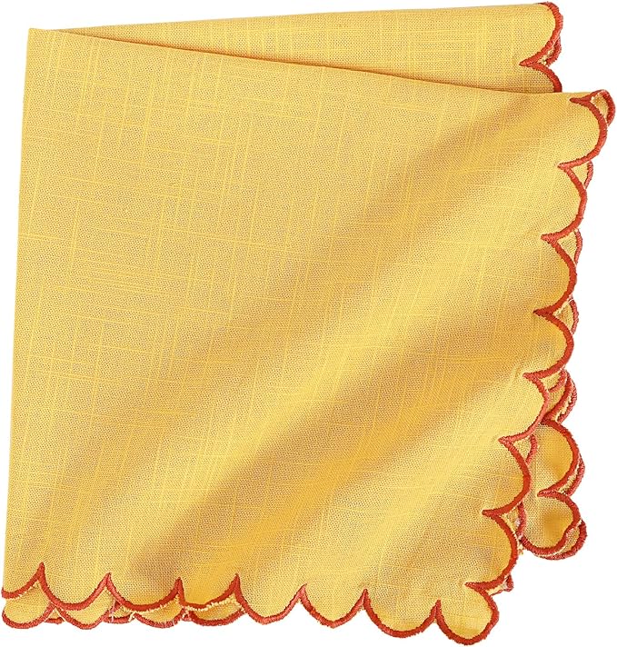 FINGERCRAFT Cloth Napkins, Everyday Use Scallop Design, Premium Quality Natural Cotton Napkin Set of 6 Perfect for Parties Dinners Weddings Easter Napkin Cloth 20x20 inch Daffodil/Rust