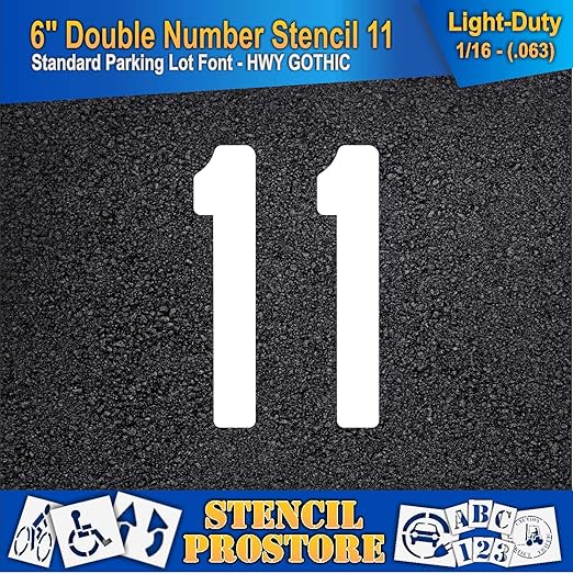 Pavement, Curb, and WheelStop Stencils - 6 inch Double Number Stencil - (11) - 6" x 4" x 1/16" (63 mil) - Light-Duty