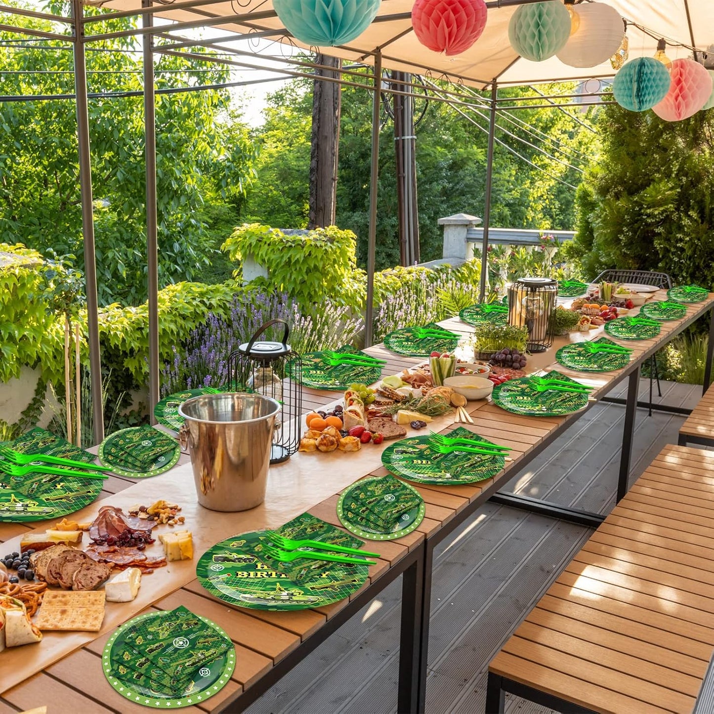 50 Guests Army Birthday Party Decorations - Camo Supplies, Plates, Napkins - Military Soldier Camouflage Favors for Baby Shower - 200 PCS