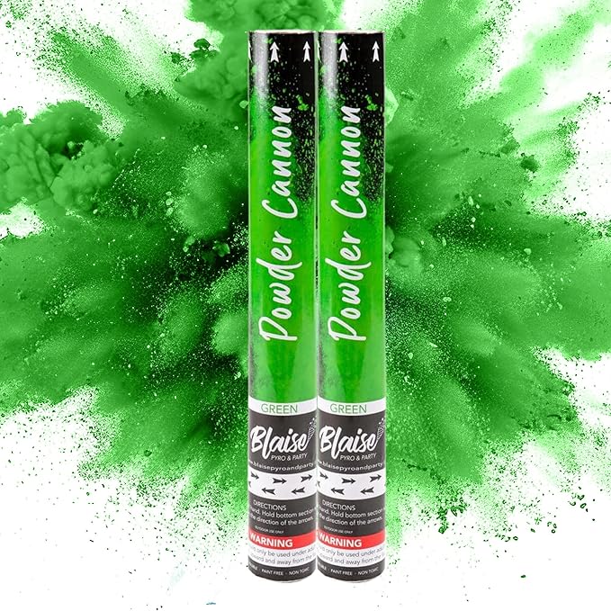 Blaise Pyro & Party Powder Poppers - Colorful Cannons for Birthdays, Weddings, Anniversaries, & More – Designed to Break Down Naturally, Easy to Use for Photoshoots & Celebrations - 16", 2 Pack, Green