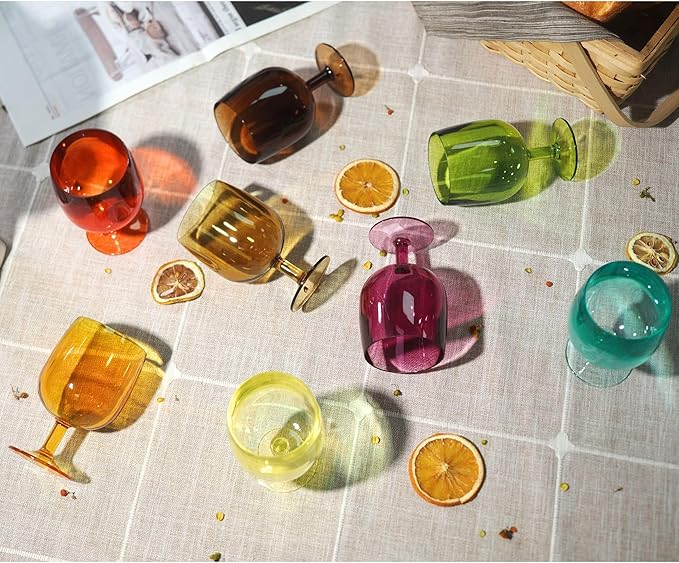 8.5 oz Plastic Stem Wine Glasses, Colored Stackable Acrylic Goblets, Reusable Drinking Cup for Kids, BPA-Free, Dishwasher Safe Tumblers for party (Set of 8, Gift Box)