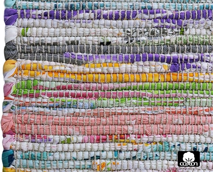 COTTON CRAFT Woven Chindi Table Runner - Handwoven Recycled Cotton Yarn Reversible Tablerunner - Boho Rustic Farmhouse - Everyday Spring Summer Kitchen Dining Table Runner - 13x72 inches - Multicolor