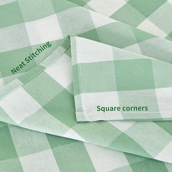 BALCONY & FALCON Rectangle Gingham Table Cloth – Water-Resistant Cotton Blend, Spill-Proof & Washable Checkered Tablecloth for Kitchen, Dining, Picnic, Party (Green White, 57x118 Inch)