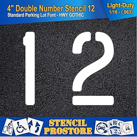 Pavement, Curb, and WheelStop Stencils - 4 inch Double Number Stencil - (12) - 4" x 4" x 1/16" (63 mil) - Light-Duty