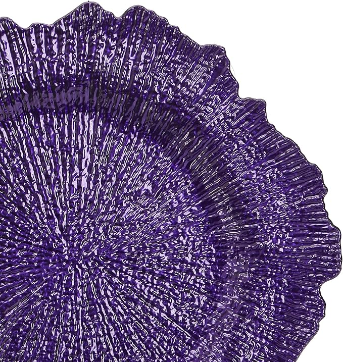 WUWEOT 12 Pack Purple Charger Plates, 12.7" Plastic Reef Dinner Under Plate, Round Charger Service Base Plate Bulk with Ruffled Rim for Party, Wedding, Catering Event, Tabletop Decor