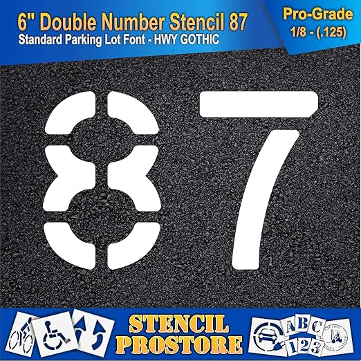 Pavement, Curb, and WheelStop Stencils - 6 inch Double Number Stencil - (87) - 6" x 9" x 1/8" (128 mil) - Pro-Grade