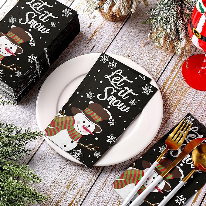 Karenhi 200 Pcs Christmas Guest Napkins 2 Ply Let It Snow Decorative Paper Hand Tower for Bathroom Snowman Disposable Bathroom Guest Towel Winter Party Supply for Party Holiday Baby Shower
