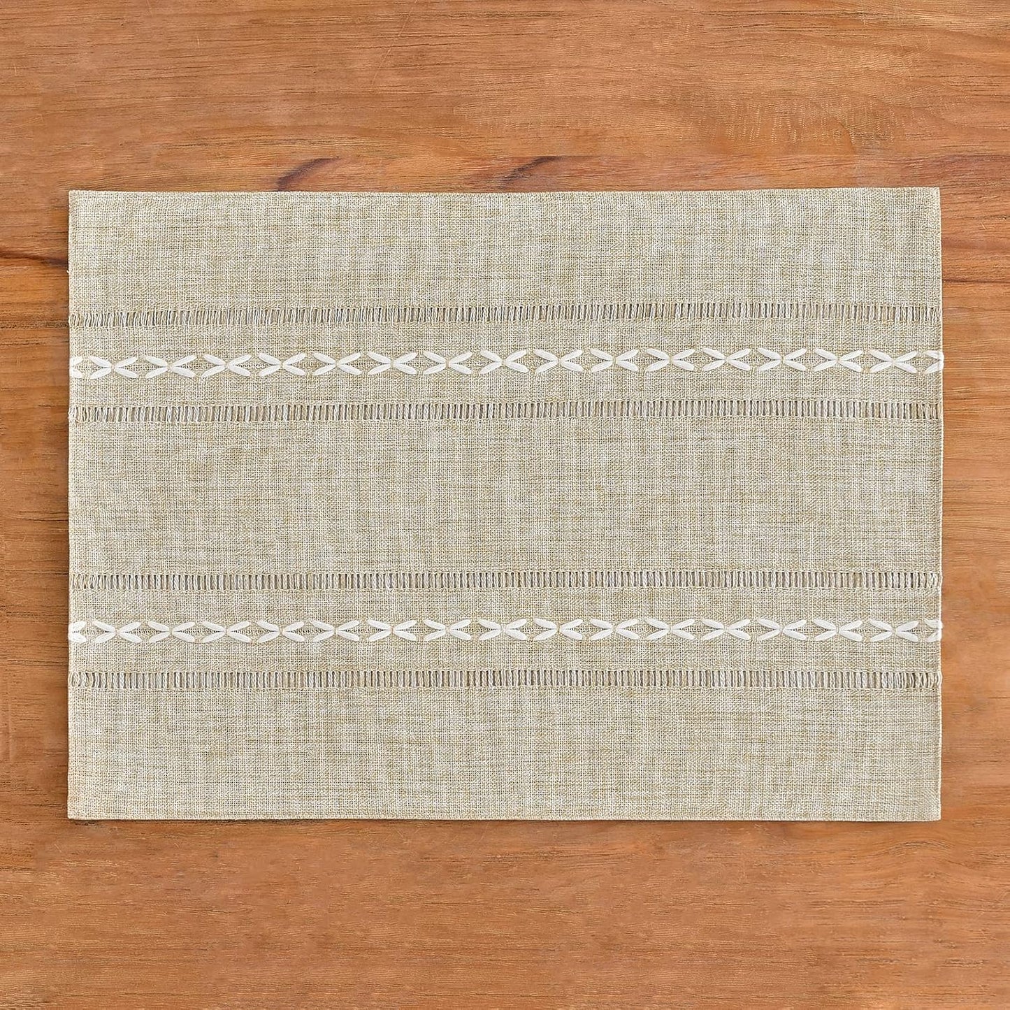 Wracra Cotton Linen Placemats, 12 x 18 Inch Set of 4 Fete Placemats Rustic Hemstitch Place Mats for Kitchen Table and Heat Resistant-Hemstitch Coffee