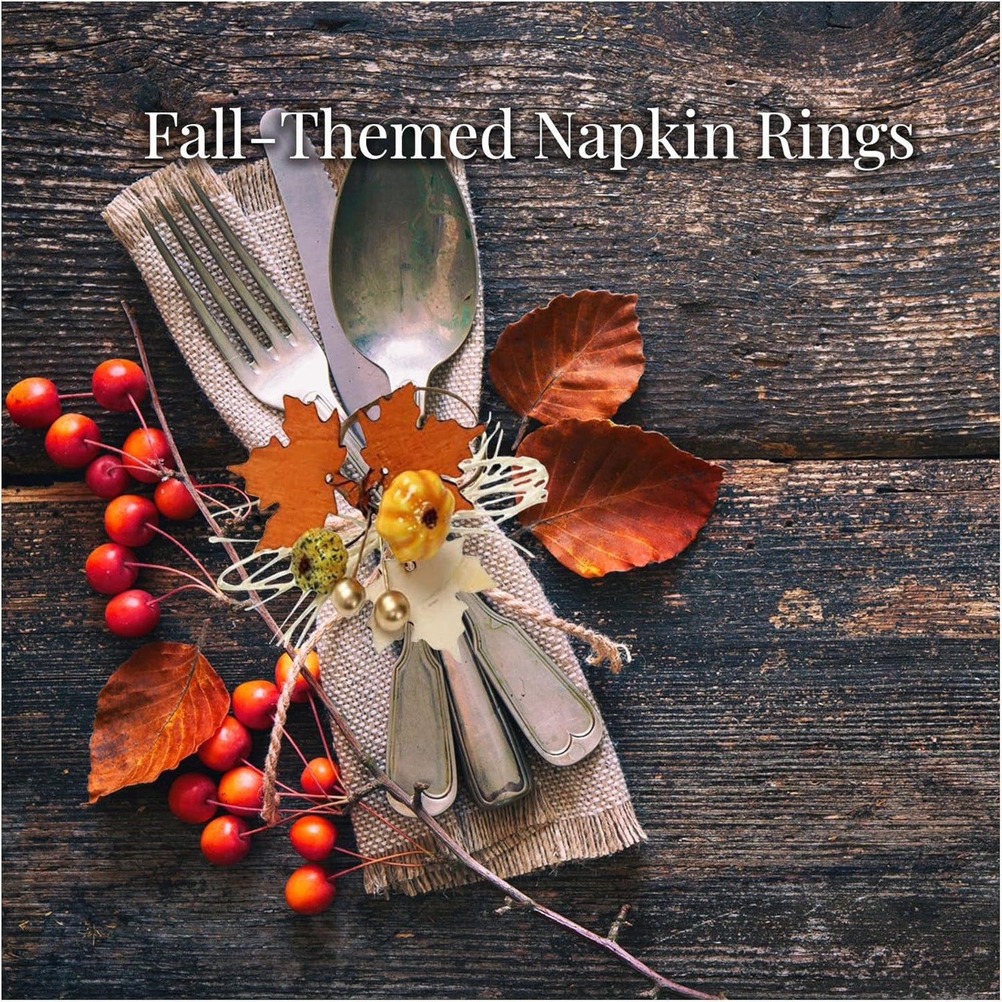 Angel Isabella Fall Themed Napkin Rings - Harvest Maple Wood & Pumpkin Cloth Napkin Holder for Table Setting - Fall Banquet, Thanksgiving, Christmas or Wedding Table Decor (4pc, Harvest Wood)
