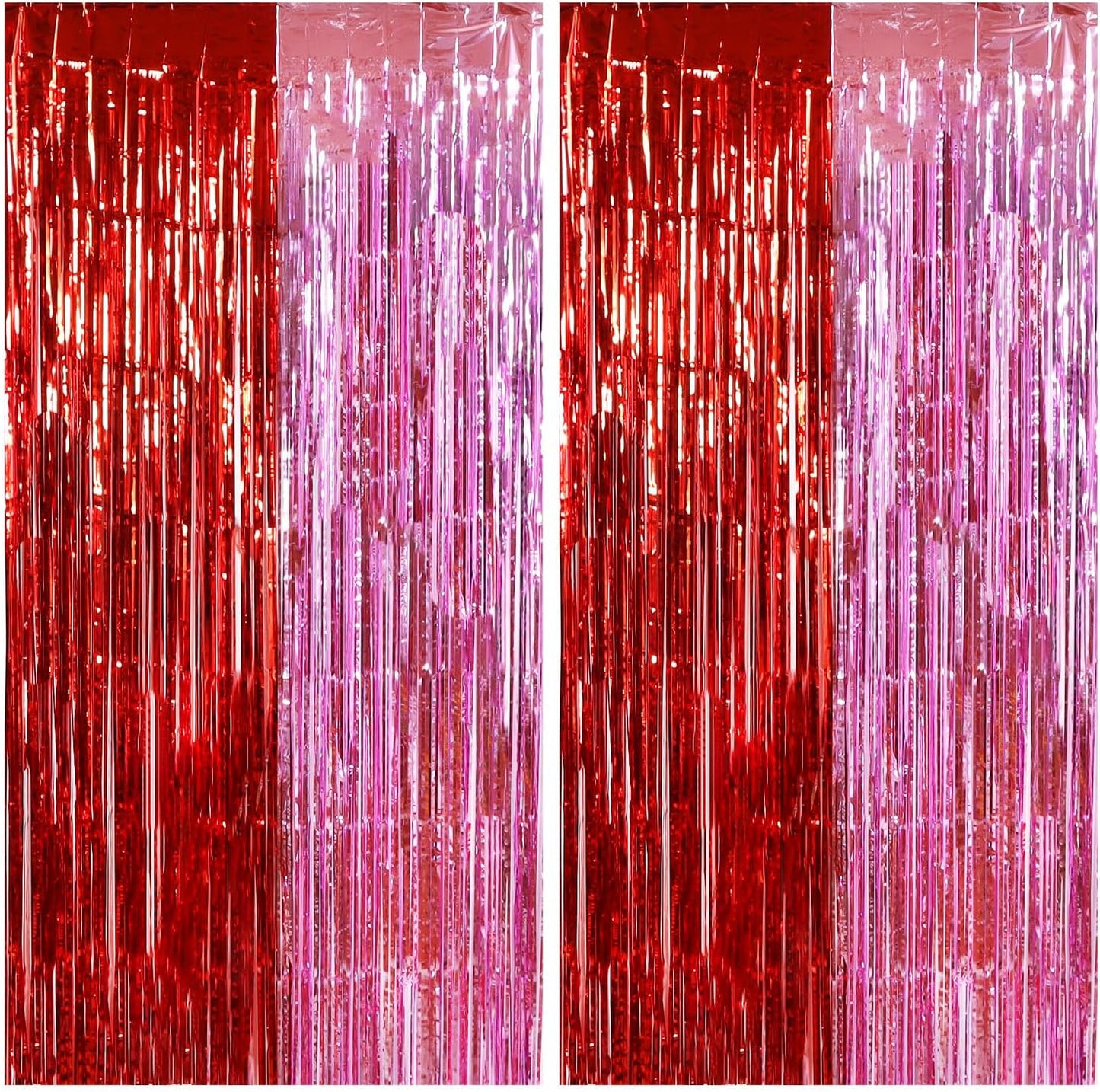 TONIFUL Valentine's Day Door Streamers,Red and Pink Photo Booth Backdrop Metallic Streamers Foil Fringe Curtain for Birthday Valentine's Day Bridal Shower Engagement Party Decoration