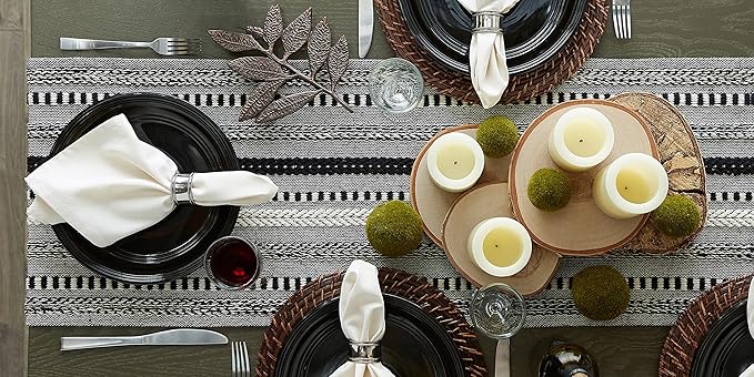 DII Farmhouse Braided Stripe Table Runner Collection, 15x108 (15x113, Fringe Included), Black