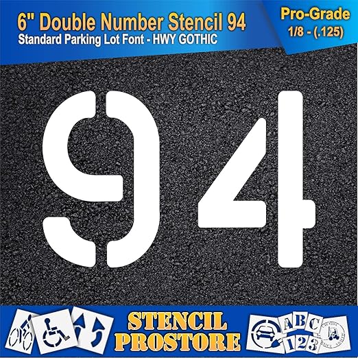 Pavement, Curb, and WheelStop Stencils - 6 inch Double Number Stencil - (94) - 6" x 9" x 1/8" (128 mil) - Pro-Grade