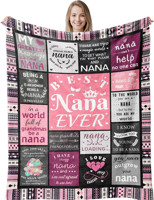 Nana Birthday Gifts, Best Nana Ever Gifts Blanket from Grandkids, Nanas Gifts Idea for Mothers Day Christmas, Super Soft Warm Cozy Throws Blanket Great Gift Ideal for Nanas 60" x 50"