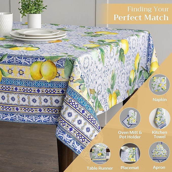 Maison d' Hermine Table Cloth Rectangle Table 100% Cotton 70 x 90 Inches Tablecloth Reusable Decorative for Dining Room Farmhouse Home Valentines Day Decorations Spring Summer - Citrus