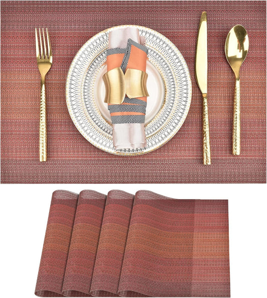SLKQG Placemats Set of 4 - Easy Clean Washable Vinyl Placemats - Wipeable Heat Resistant Table Mats for Dining Table - 17.7x11.8 Inch (4, Red Gradient)
