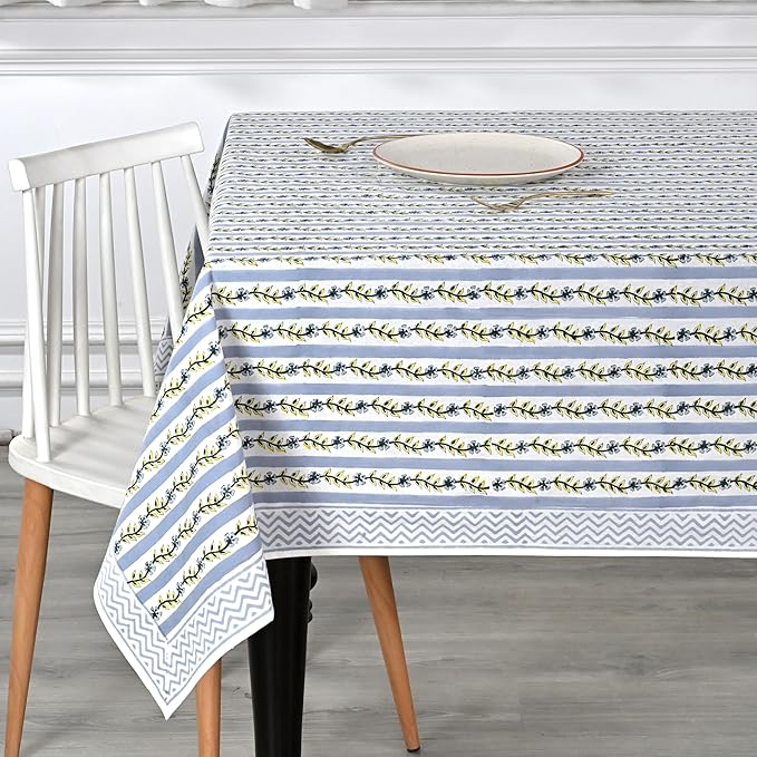Ridhi Hand Block Print Dolphin Gray Square Cotton Tablecloth 60" x 60" Reusable Table Cover Decorative Everyday Use for Dining, Farmhouse, Home Gift for Spring, Easter, Valentine