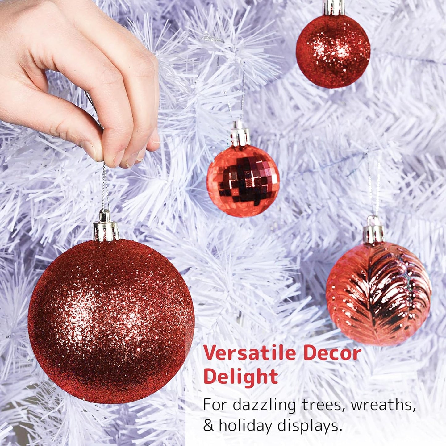 Prextex 36pc Shatterproof Red Christmas Balls Ornament Set - Festive Christmas Tree Ornaments in 3 Different Sizes and 6 Styles - Holiday Decoration with Hanging Loops for Tree, Wreath, Party Decor