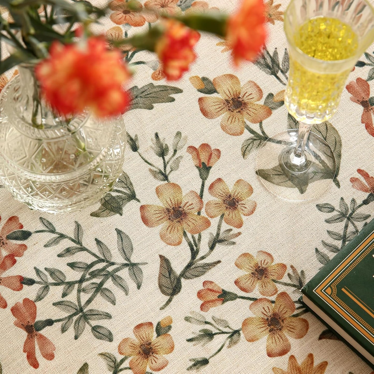 Designer Floral Linen Small Round Tablecloth,Vintage William Morris Soft and Durable Table Cloth,Decorative Table Cover for Kitchen,Dining,Thanksgiving,Christmas,Diameter 55"-Athea
