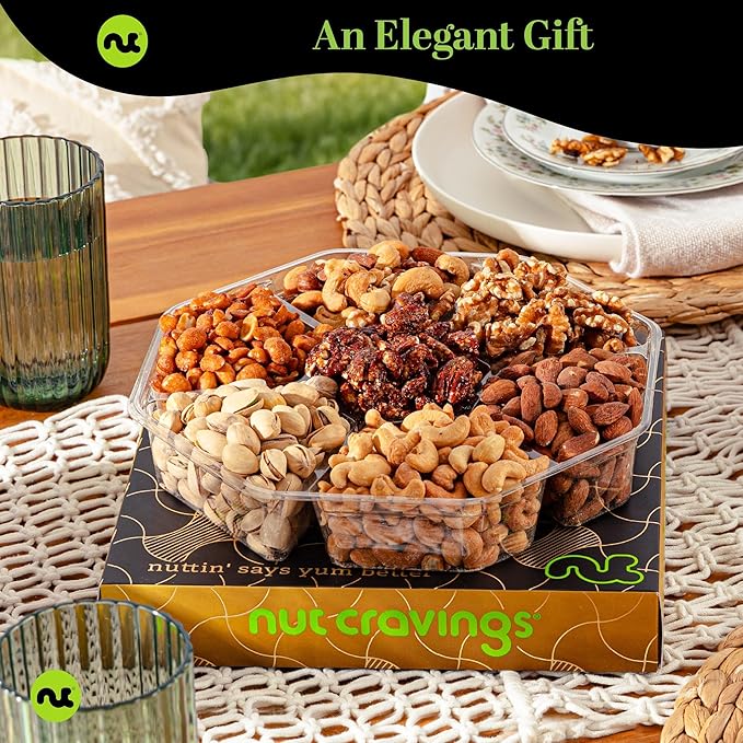 NUT CRAVINGS - Halloween Treats For Adults Mixed Nuts Gift Basket in Black Gold Box (7 Assortments, 2 LB) Holiday Xmas Christmas Food Arrangement, Healthy Snack Care Package, Food Assortments