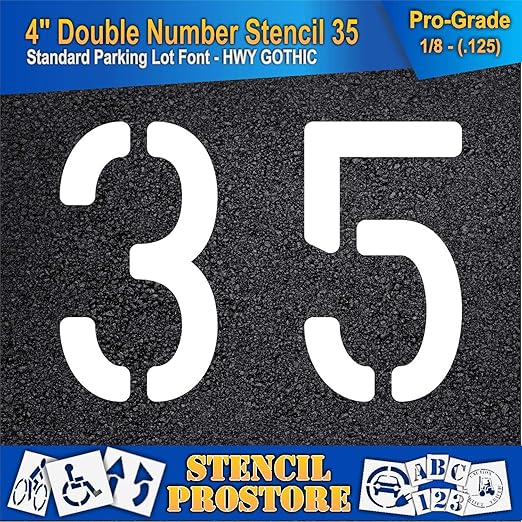 Pavement, Curb, and WheelStop Stencils - 4 inch Double Number Stencil - (35) - 4" x 5.5" x 1/8" (128 mil) - Pro-Grade