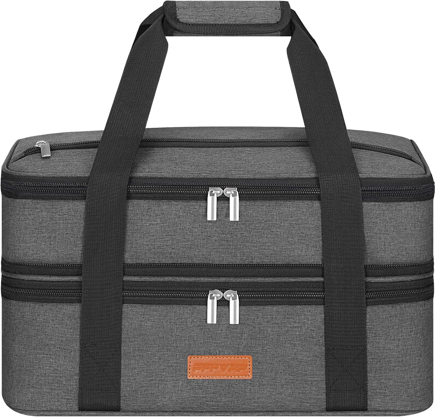 Double Decker Insulated Casserole Carrier for Hot or Cold Food, Expandable Food Carrier for Potluck Parties, Picnic, Cookouts, Fits 11 x 15 or 9 x 13 Lasagna Pan, Baking Dish（Gray）