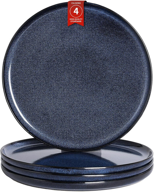 Ceramic Salad Dessert Plates Set: 8 inch Porcelain Reactive Glaze Plates Set, Mordern Stoneware Kitchen Dinnerware Dishes Set, Microwave & Dishwasher Safe, Scratch Resistant, Set of 4 (Blue)