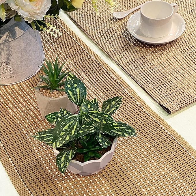 ANDSTAR 12x72 Inch Weave Bamboo Table Runner Stain Resistant Heat Resistant Oil-Proof Non-Slip Waterproof Easy to Clean Table Runner for Kitchen Dinning Room Table Decoration(Brown,1 Piece) …
