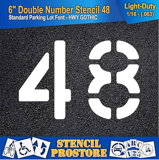 Pavement, Curb, and WheelStop Stencils - 6 inch Double Number Stencil - (48) - 6" x 9" x 1/16" (63 mil) - Light-Duty