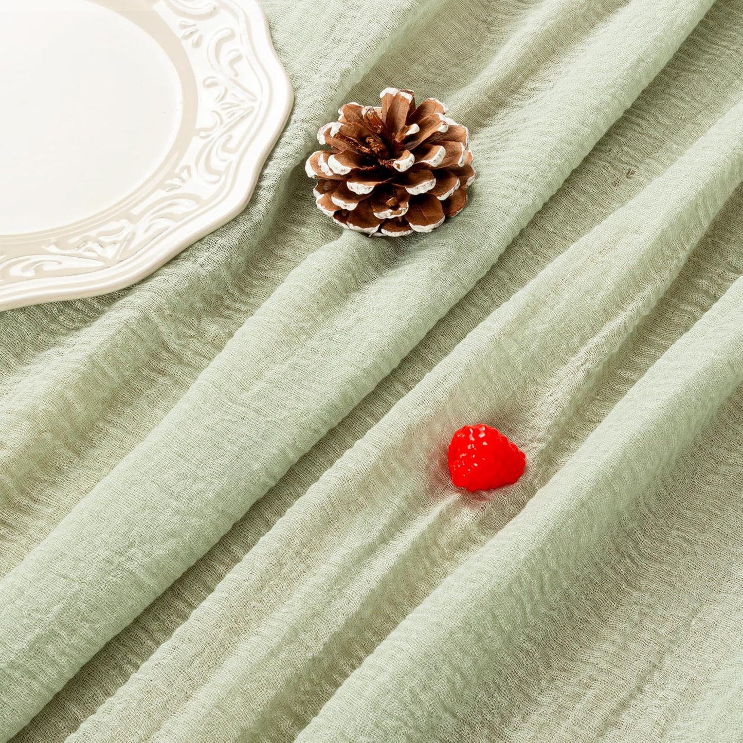 FEXIA Table Runner Sage Green Cheesecloth Table Runner 30x118 Inches for Baby Shower Decorations Spring Easter Decor Rustic Gauze for Wedding Bridal Shower First Communion Home Decor