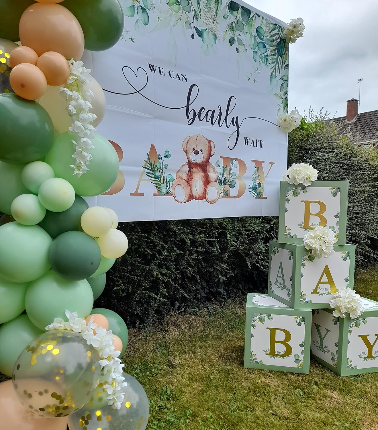 Sage Green Baby Boxes with Letters for Baby Shower - 4 Pcs BABY Balloon Party Boxes Blocks for Boy Girl Birthday Party Favors,Gender Reveal ,Safari Baby Shower Decorations