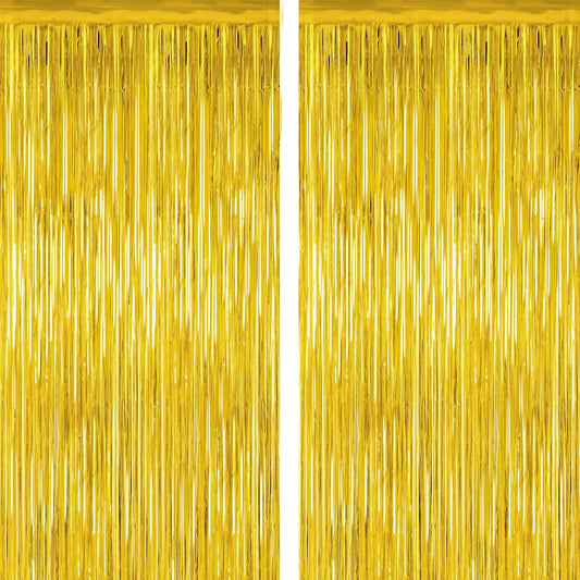 2 Pack Gold Tinsel Backdrop, 3.28 FT x 7.05 FT Metallic Fringe Curtain, Gold Color Graduation Backdrop Party Streamers, Party Supplies Door Decorations for Birthday Anniversaries