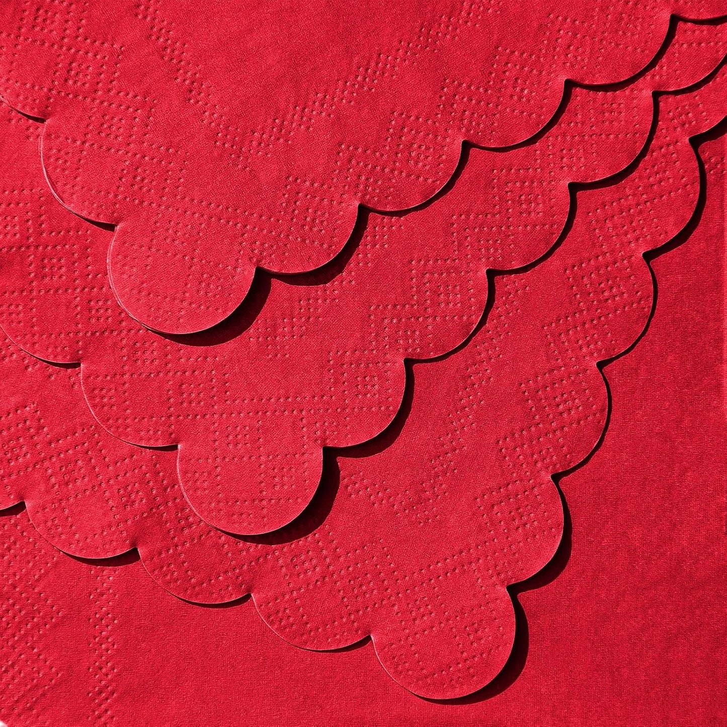 120 Pcs Red Napkins, Scalloped Christmas Napkins Red Cocktail Napkin Beverage Dessert Napkin for Christmas Birthday Wedding Baby Shower, 5 x 5 Inch