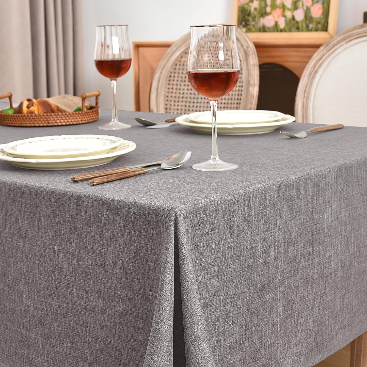 Fitable Textured Linen Tablecloths 2 Pack, Washable Fabric Rectangle Table Clothes for 6 Foot Tables, Rustic Holiday Table Covers for Kitchen Dining, Party, Farmhouse (Stone, 54 x 108 Inch)