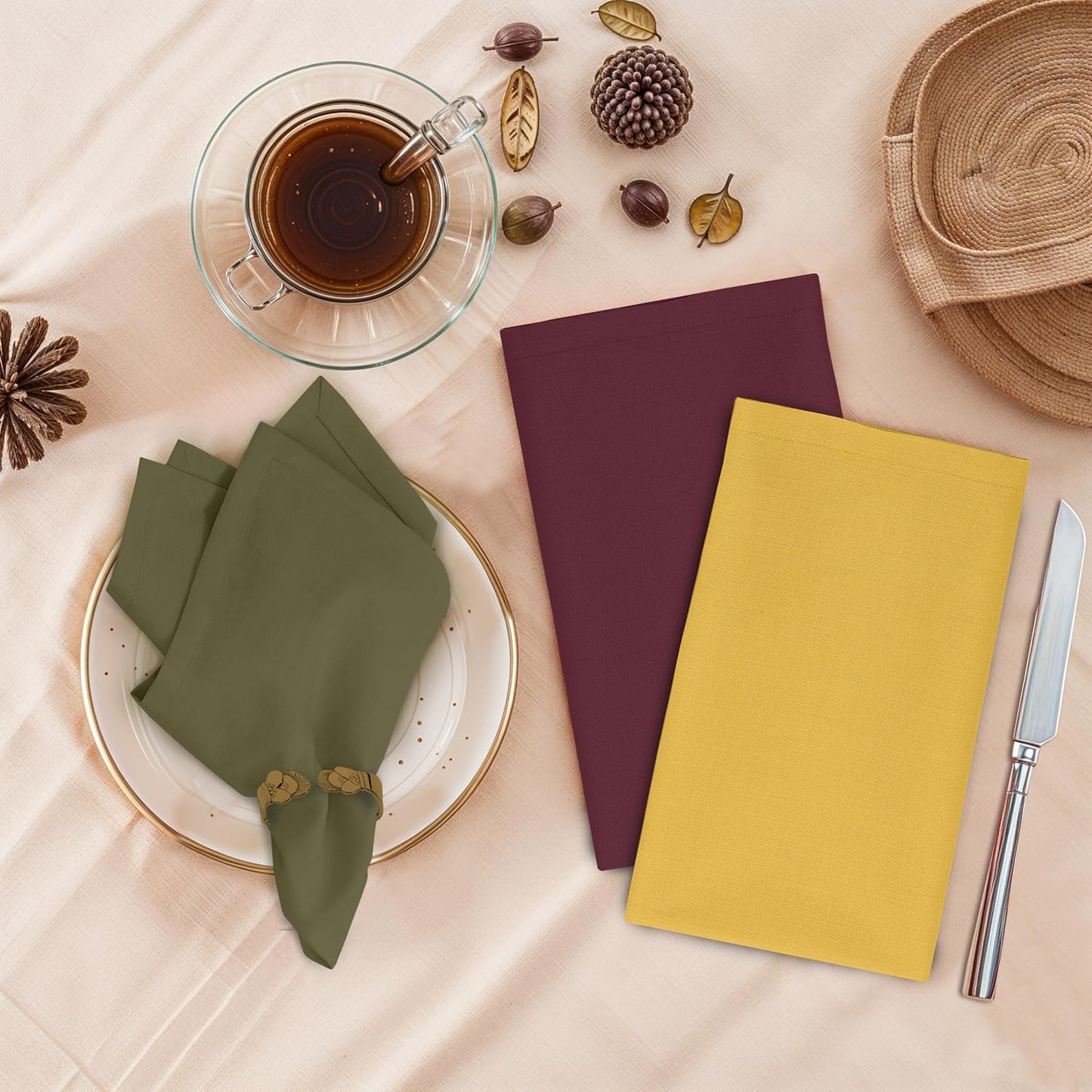 Ruvanti Cloth Napkins Set of 12, 18x18 Inches, 100% Cotton, Washable, Soft & Absorbent, Perfect for Wedding, Christmas, ‎Thanksgiving Dinners - Multi Color