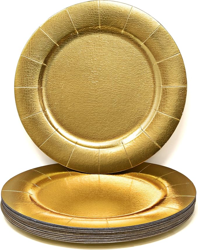 Gift Boutique 120 Disposable Gold Round Charger Plates 13" Dinner Table Serving Tray Plate Heavy Duty Reusable Paper Cardboard Platters for Table Setting Place Mats Cupcake Dessert Wedding Food Safe